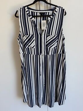 NWT Torrid Navy White Stripe Sleeveless Zip Front Shirt Dress SZ 1X Pockets